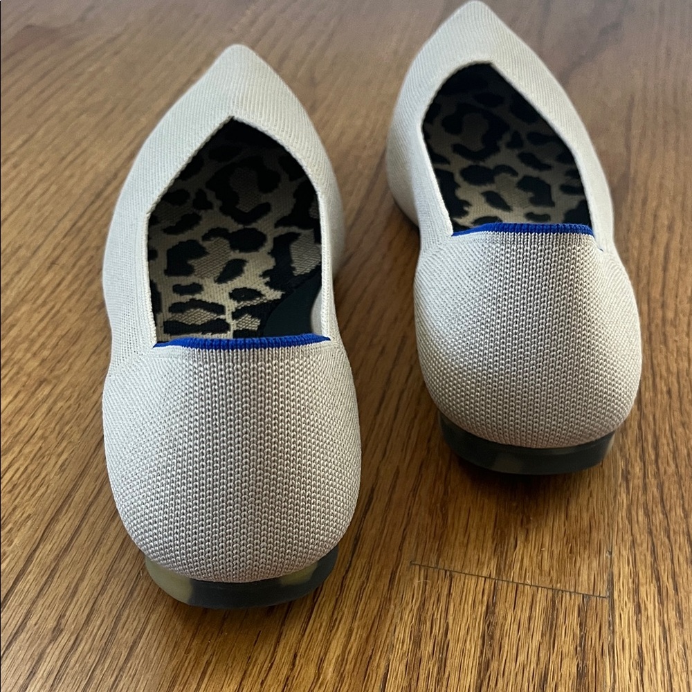 Rothy's Pointed Toe Flats in Ecru with Blue Trim - Picture 3 of 7